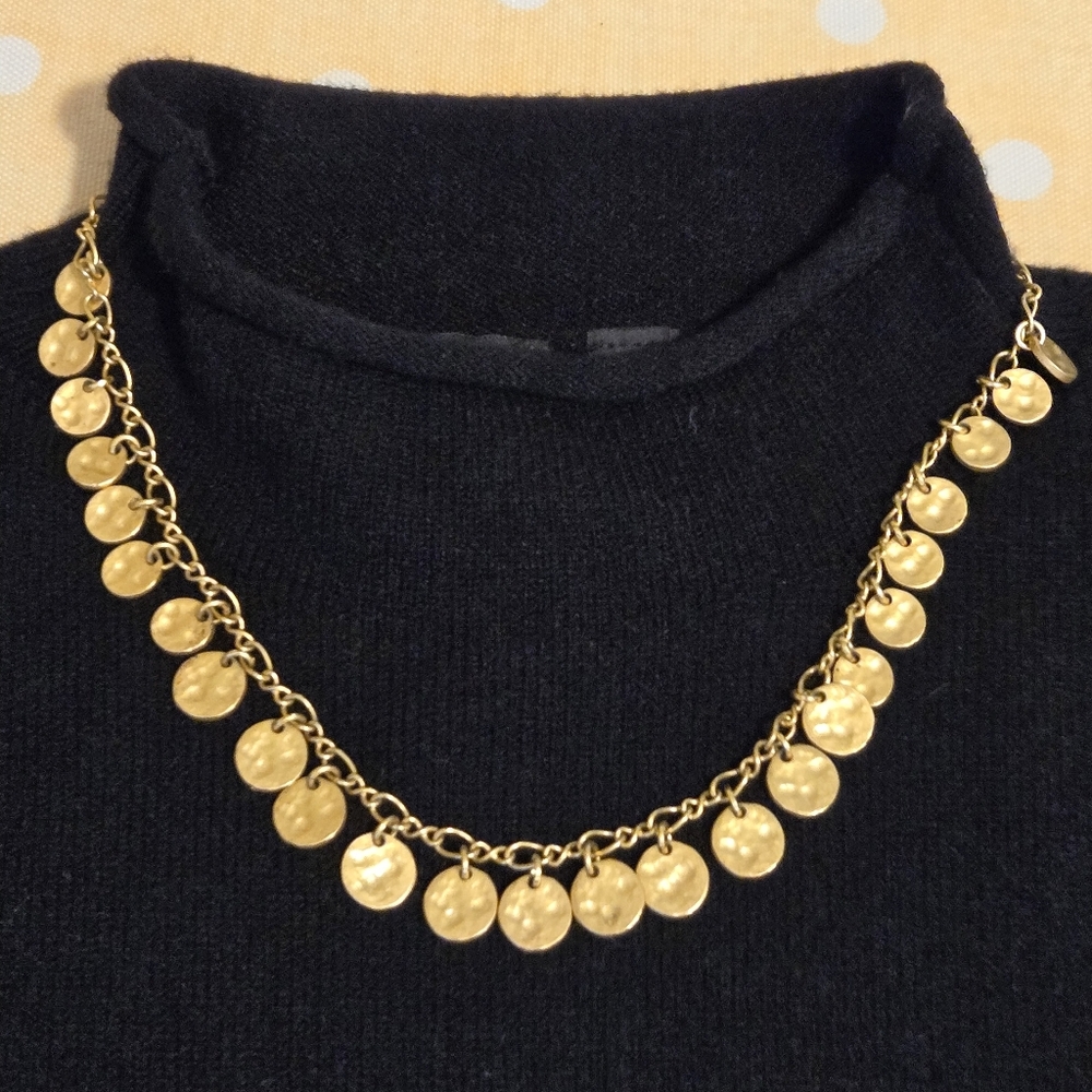 Elegant Gold Hammered Coin Necklace 16-18"